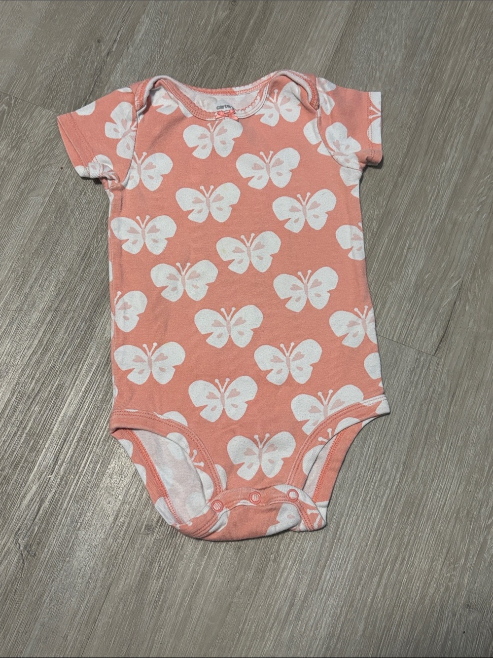 Carter's Coral Pink Butterfly Short-Sleeve One-Piece
